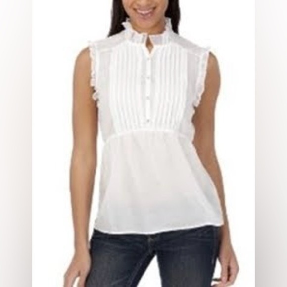 CONVERSE ONE STAR White Ruffle Detail Blouse 100% Cotton Size Small - Picture 1 of 13